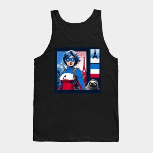 Francais: Female 90's Comic Book Hero with Sloth 2 Tank Top